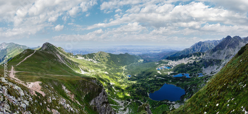 Tatra Mountain summer panorama, Poland, view to Valley Gasienicowa and group of glacial lakes.