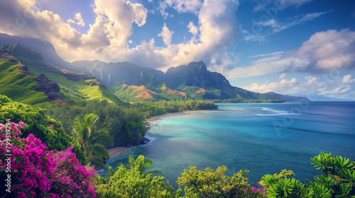 Hawaii  landscape  scenery  tropical  paradise  island  Pacific Ocean  beach  palm trees  volcanic  lush  greenery  mountains  cliffs  coastline