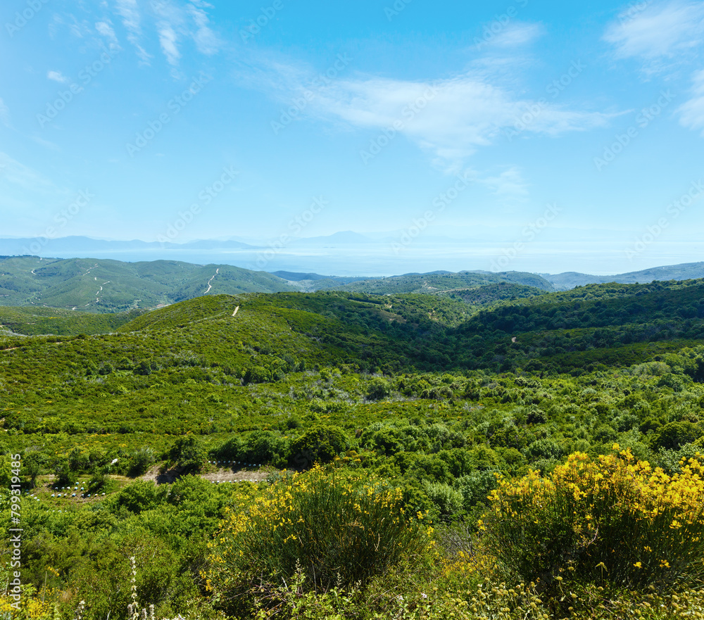 Obraz premium Summer view of the Aegean Sea from the top of the hill (Greece)