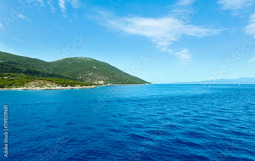 Sea summer view from train ferry on way from Kefalonia to Lefkada  Greece 
