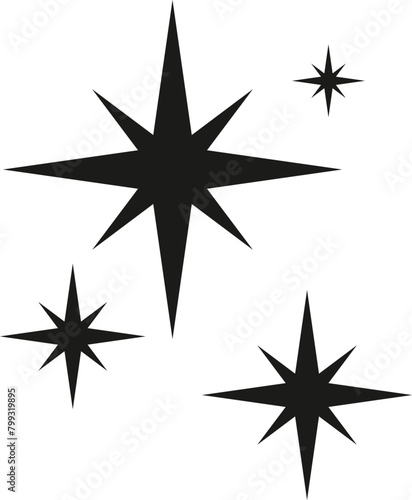 Assorted black starburst icons vector set with a sparkling effect