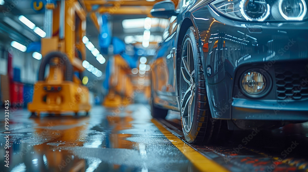Interior of a modern car repair station. Auto service industry Interior of a modern car repair station. Auto service industry
