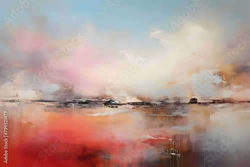 Infinite Horizon Haven, abstract landscape art, painting background, wallpaper, generative ai