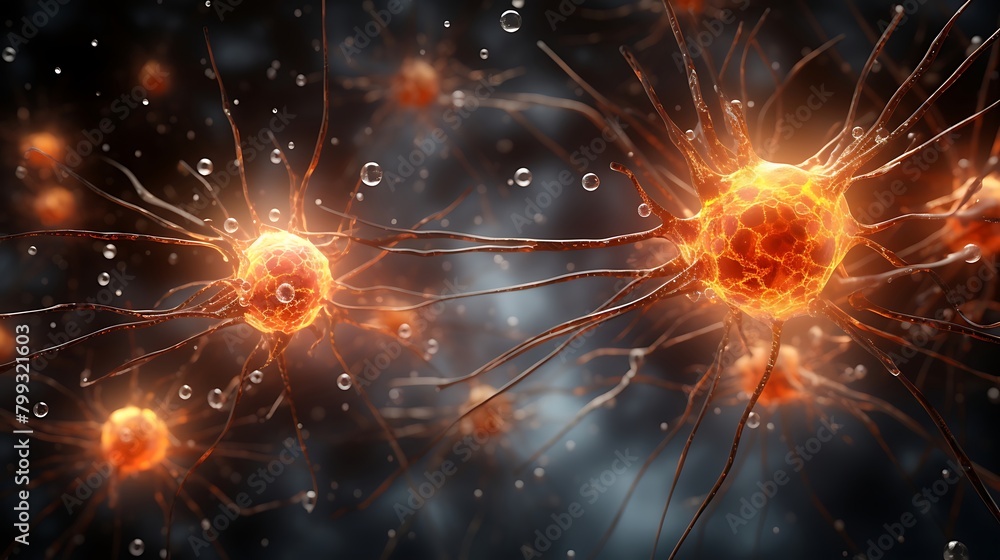 Fototapeta premium Microscopic Marvels: Stunning Neurons Illuminated Against the Dark Canvas of the Cosmos