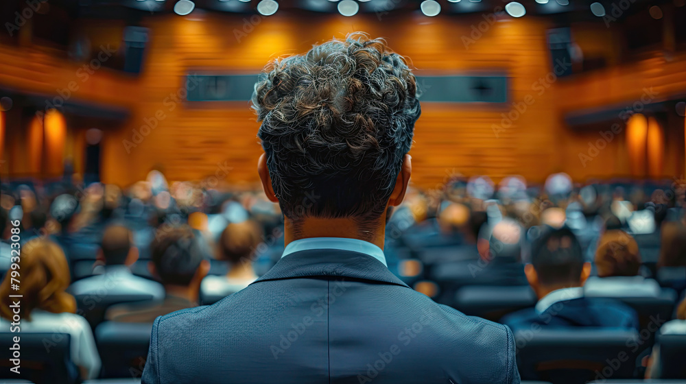 rear view of a businessman in aa conference meeting , professional business people working together. blur background with people rear view of a businessman in aa conference meeting , professional business people working together. blur background with people