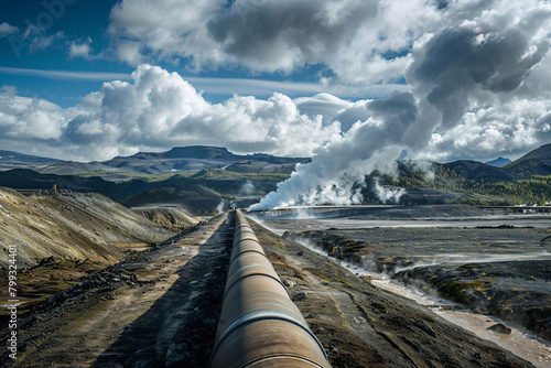 Geothermal Energy Pipeline in a Mountainous Landscape