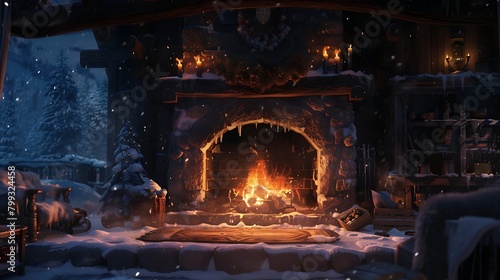 A cozy fireplace crackling with warmth on a cold winter's night.