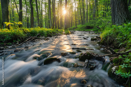 Gorgeous natural spring river flowing through it. picturesque setting both in the morning and at night. Visit remote locations across the globe. Stock image for creative work