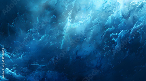 Underwater dreamscape with ethereal blue tones and light rays filtering through. Ideal for marine background, mystical wallpaper, or abstract aquatic design with copy space photo