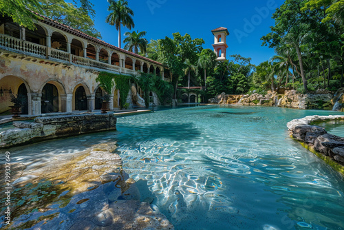 The famous and historic Venetian Pool is a swimming hole located in Coral Gables, Florida. This collection of stock photos beautifully conveys the charm of lush landscapes, glistening waterways,