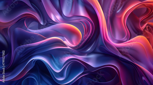Abstract wavy design in purple and blue hues with a silky texture. Digital art concept suitable for background, wallpaper, or banner design. photo