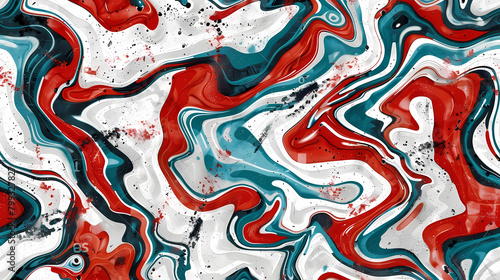 Swirling Red, Black, and Teal Abstract Art Design