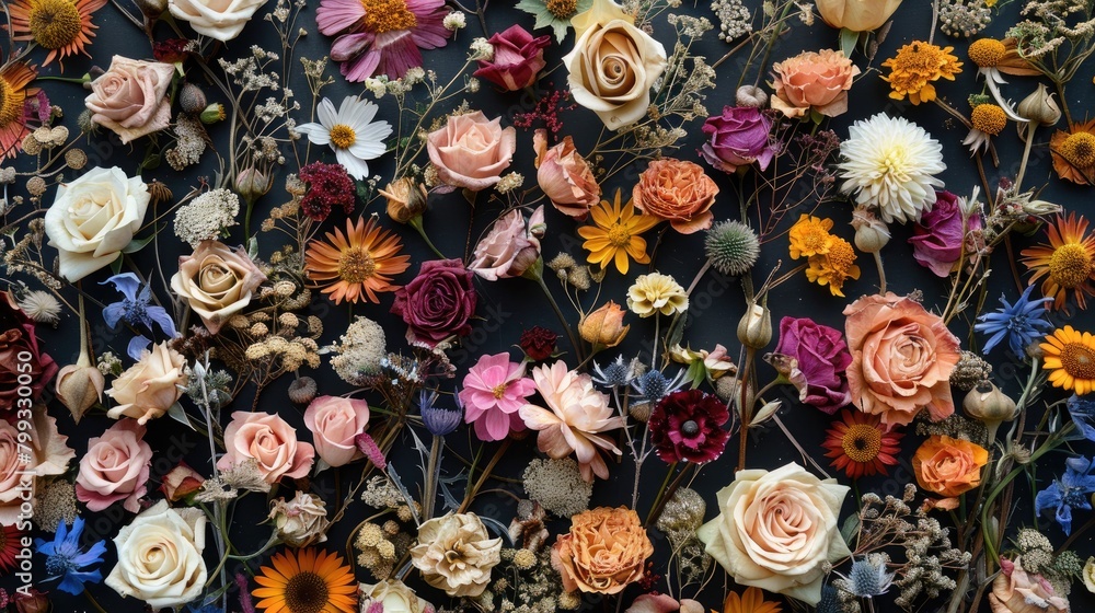 Top down image of dried flowers Top down image of dried flowers