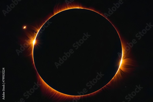 Glowing orange annular solar eclipse with black background and ring of fire. photo