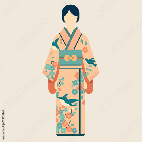 Kimono japones vector 2d colores planos 