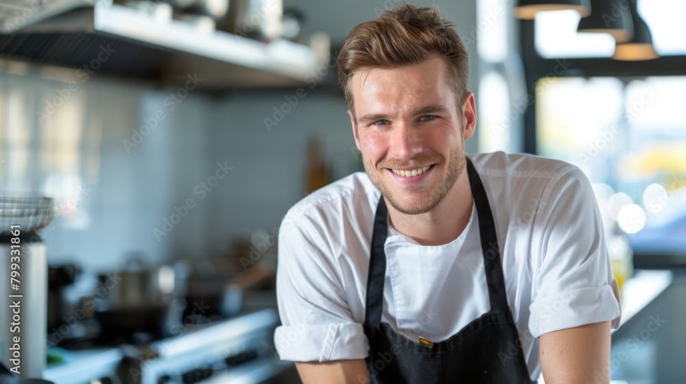 Smiling Chef in Restaurant Kitchen