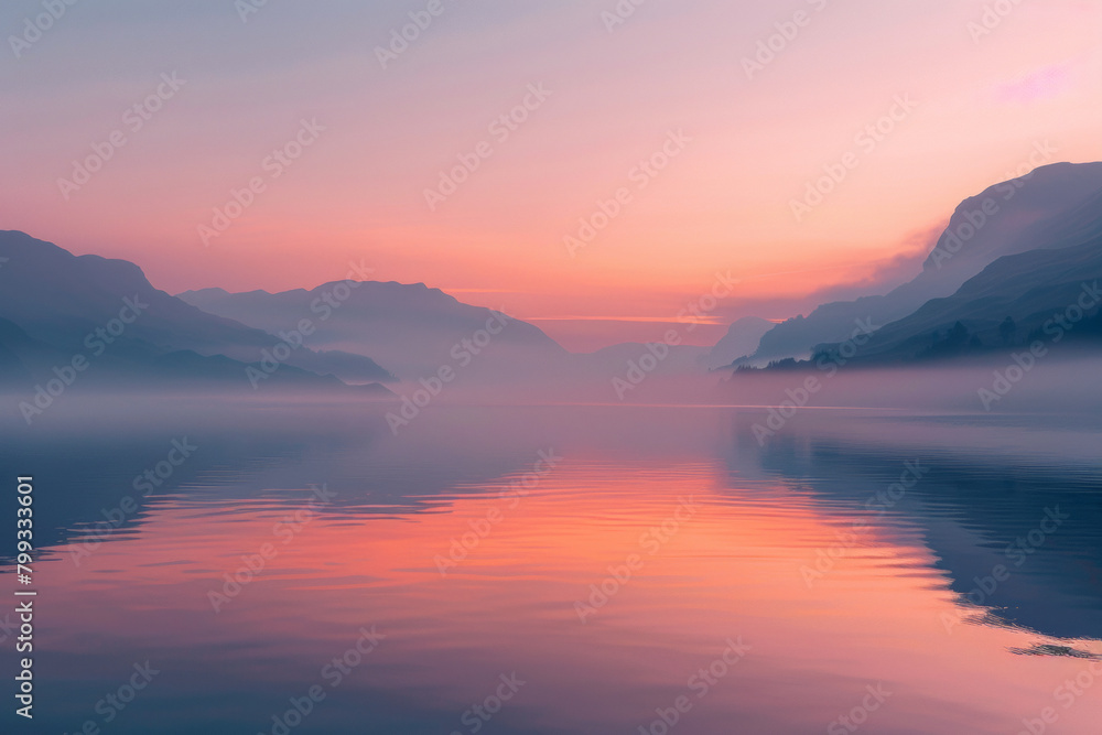 Nature landscape with lake and reflection, mountains Nature landscape with lake and reflection, mountains