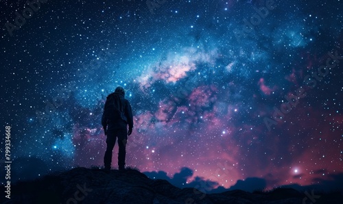 an adventurer under a starry night sky  Generative AI