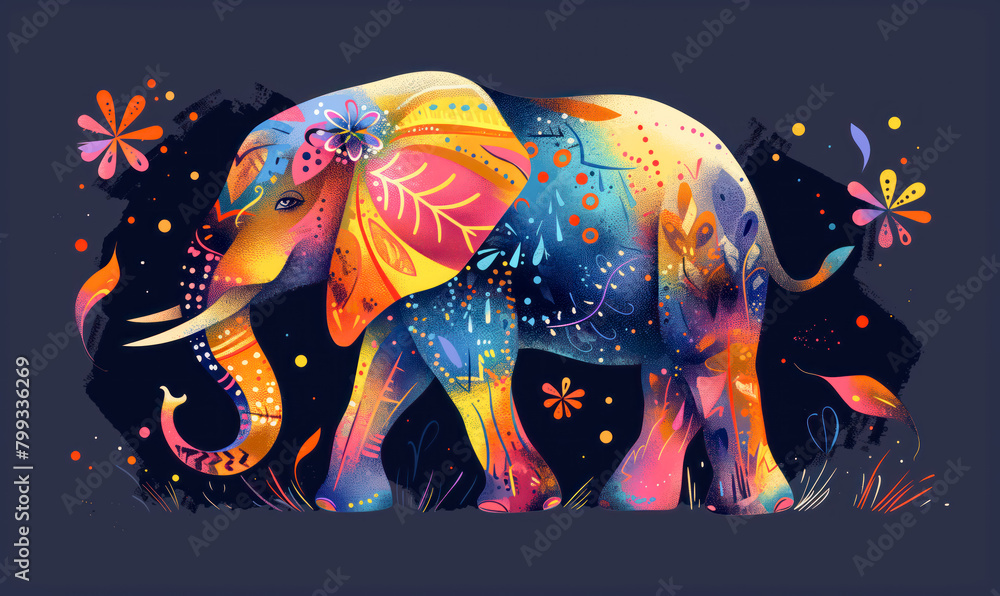 Fototapeta premium abstract illustration of an elephant in childish style, logo for t-shirt print