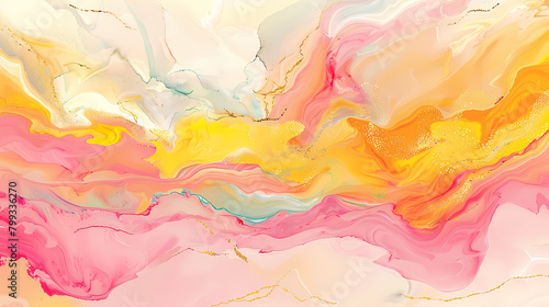 Vibrant Abstract Painting in Yellow, Pink, and Orange Hues