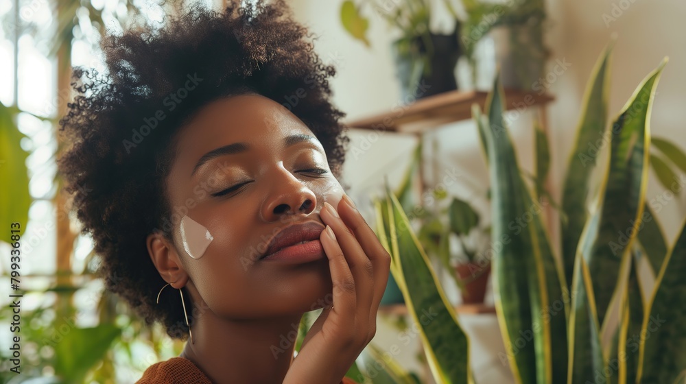 Woman Practicing Self-Care Among Indoor Plants Woman Practicing Self-Care Among Indoor Plants