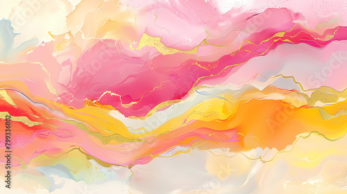 Vibrant Abstract Painting in Yellow, Pink, and Orange Hues