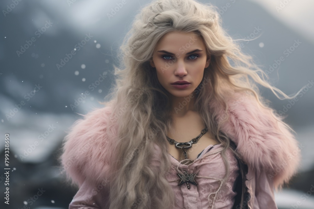 Mystical woman in a fantasy winter landscape