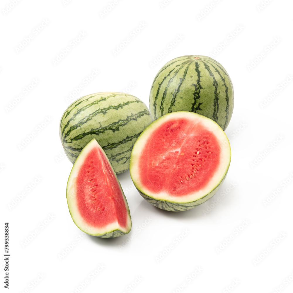 Set of fresh whole and slice watermelon fruit isolated on white background. clipping path included. Set of fresh whole and slice watermelon fruit isolated on white background. clipping path included.