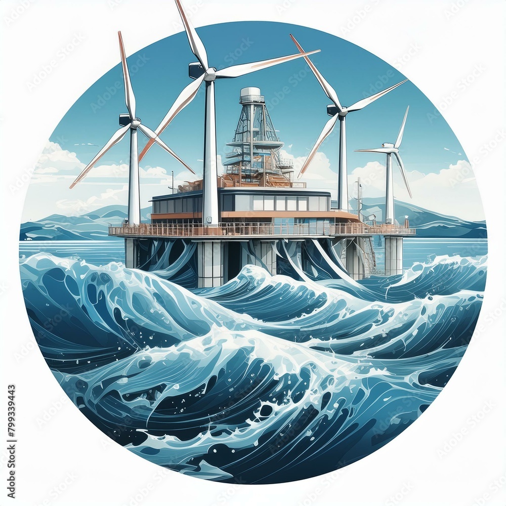 Obraz premium Tidal Power: Tidal turbines submerged in water, harnessing the energy from ocean tides.