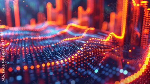 A glowing blue and orange circuit board with a futuristic design.