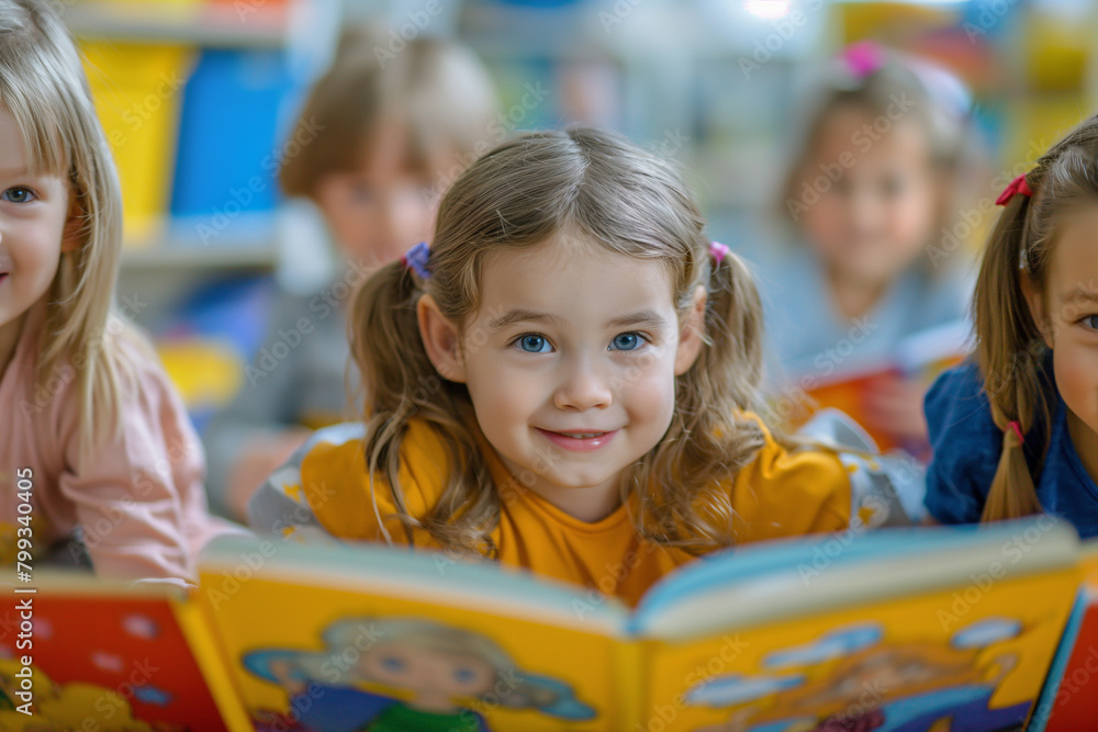 Children in kindergarten at a reading lesson Children in kindergarten at a reading lesson