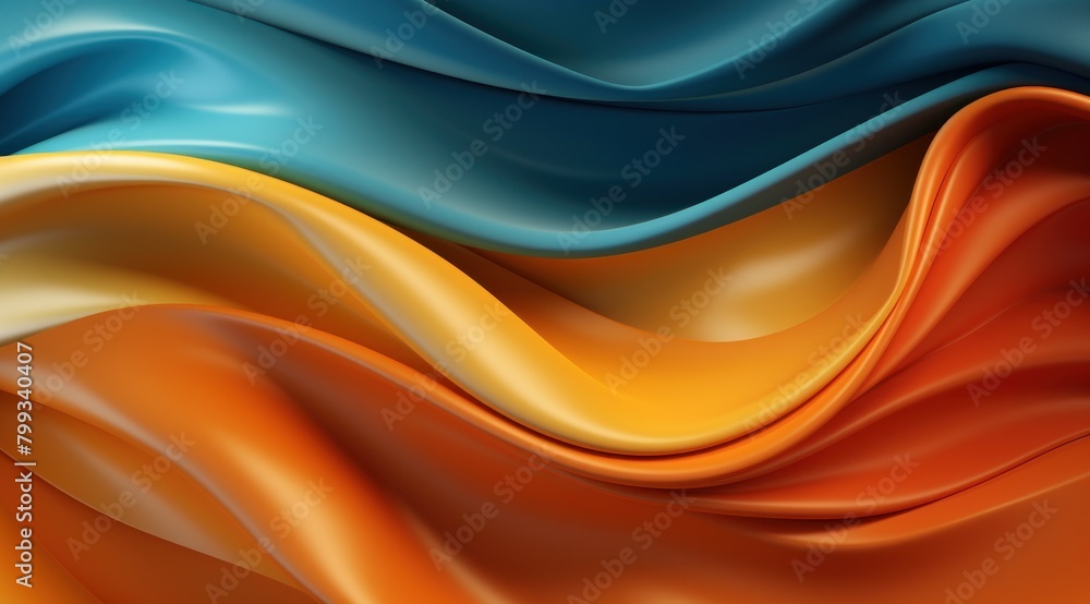 Abstract Waves of Blue and Orange Silk Fabric Abstract Waves of Blue and Orange Silk Fabric