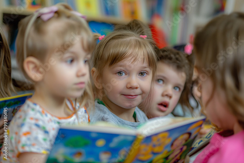 Children in kindergarten at a reading lesson