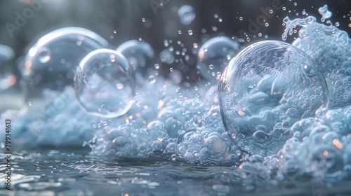 Water bubbles floating on the surface of water