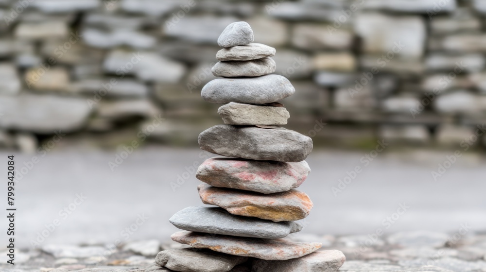 Balanced stone tower on a blurred background