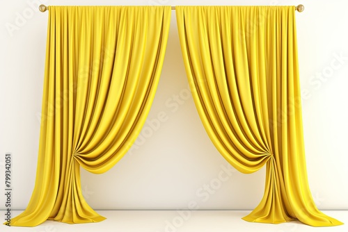 elegant yellow velvet curtains drawn back on a stage or window