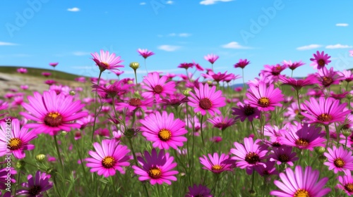 Vibrant Pink Wildflowers Blooming Under a Clear Blue Sky