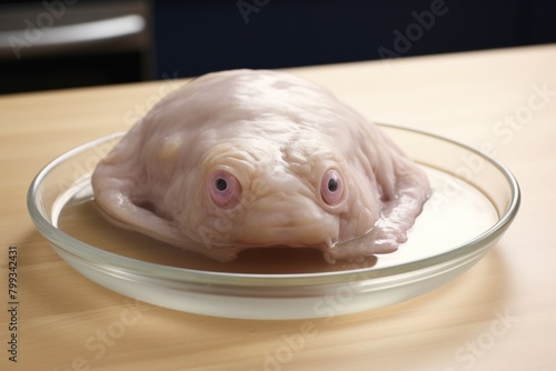 Raw blobfish on a glass plate photo