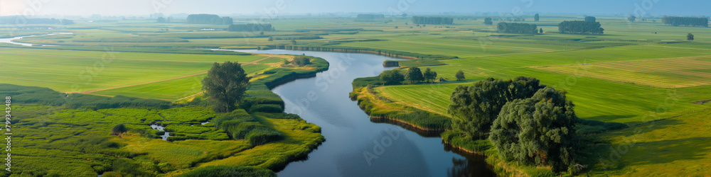 Beautiful natural landscapes of the river. A bird's-eye view of the drone