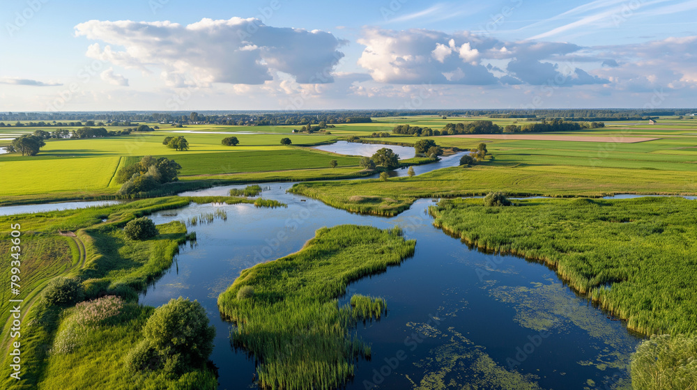 Beautiful natural landscapes of the river. A bird's-eye view of the drone