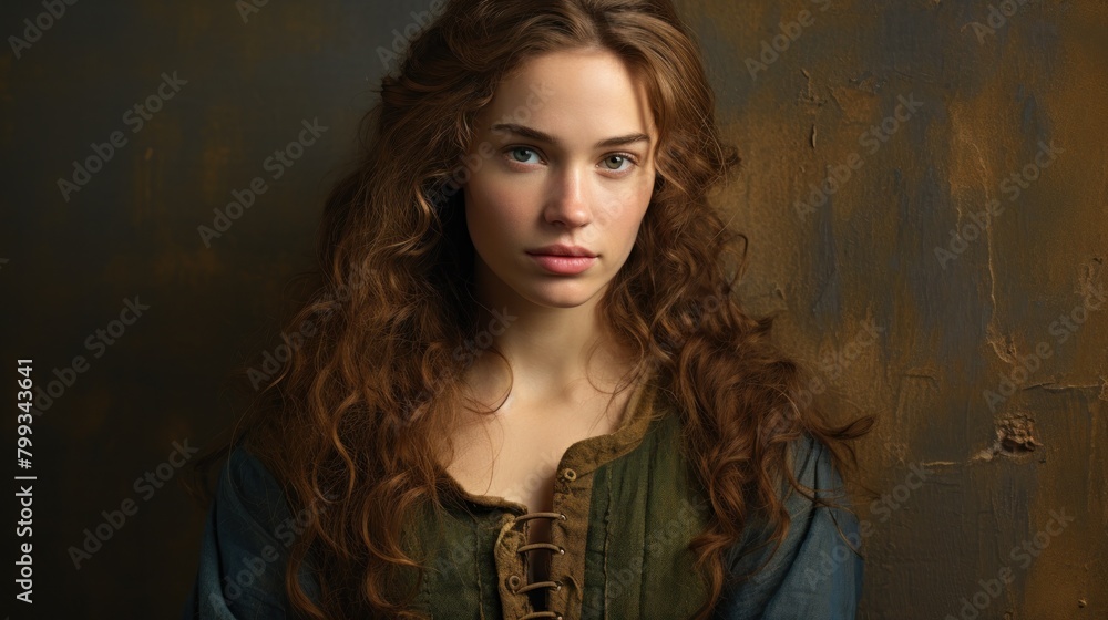 Portrait of a Young Woman with Curly Hair in Historical Costume Portrait of a Young Woman with Curly Hair in Historical Costume