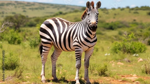 Zebra standing in a vibrant grassland