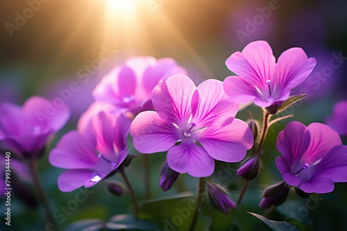 Sunlit Purple Flowers in Bloom
