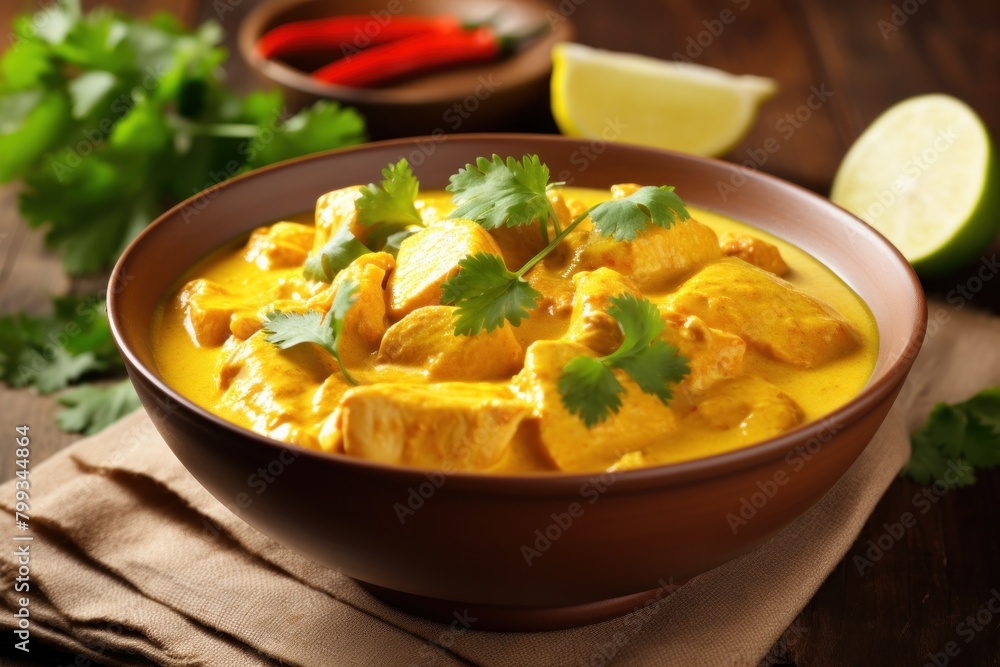 Delicious creamy chicken curry served in a bowl Delicious creamy chicken curry served in a bowl