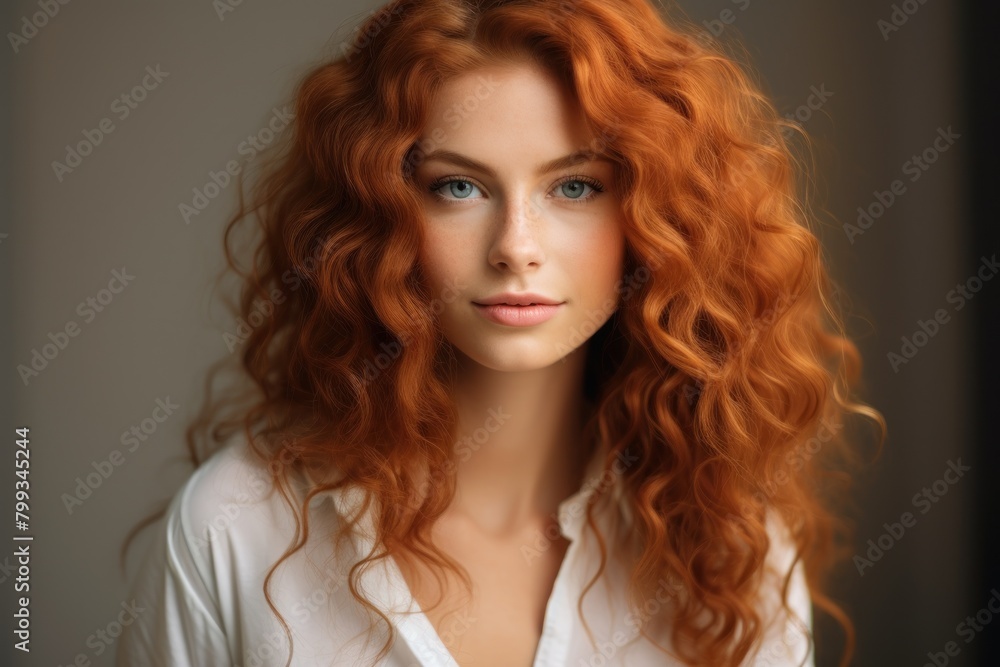 Portrait of a Young Woman with Curly Red Hair Portrait of a Young Woman with Curly Red Hair
