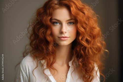 Portrait of a Young Woman with Curly Red Hair