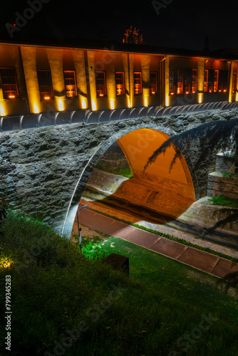 Irgandi bridge at night with long exposure, Bursa, Turkey photo