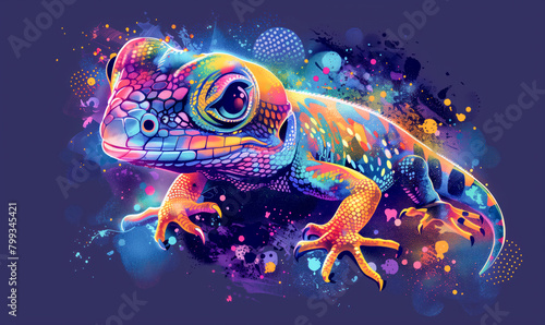 abstract illustration of a lizard in childish style, logo for t-shirt print