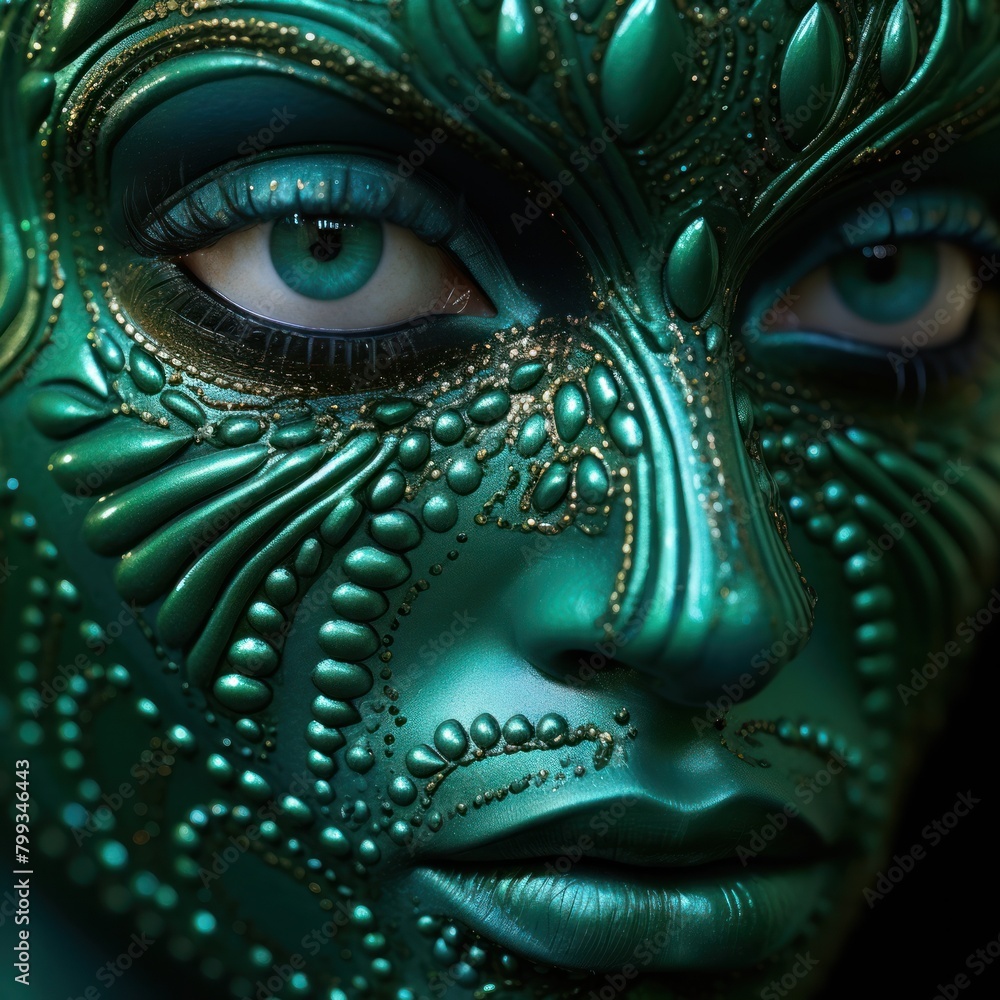 Fototapeta premium Mysterious Woman in Ornate Turquoise Mask