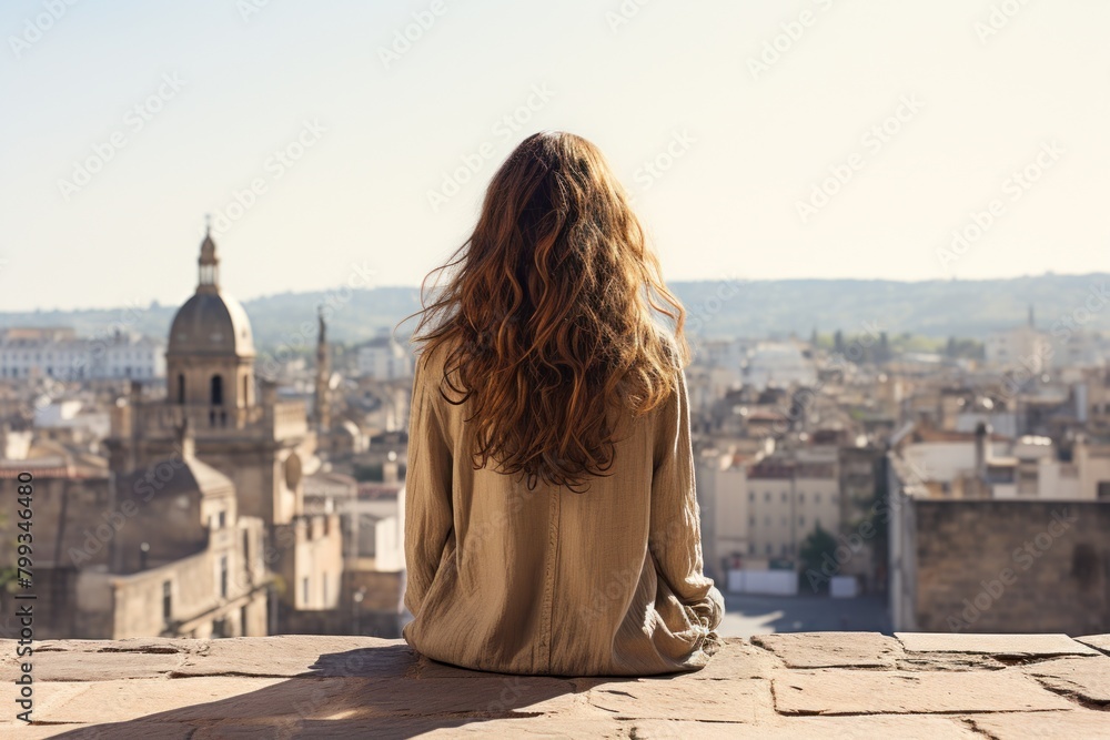 Woman enjoying cityscape from a high vantage point